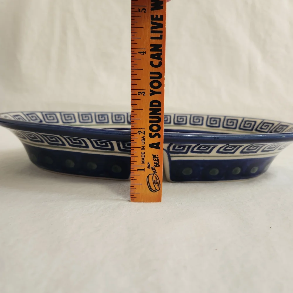 Boleslawiec Blue and Green Polish Pottery Divided Dish